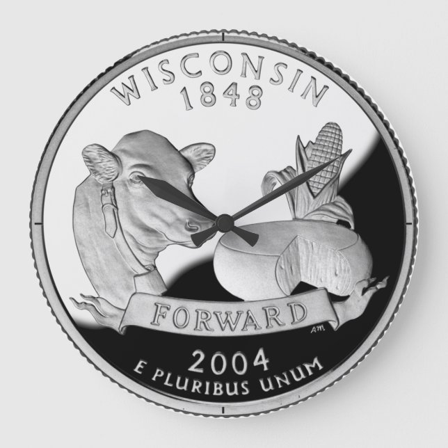 Imitate Wisconsin Staat Quarter Kuh Käse Maisfarm Große Wanduhr (Vorderseite)