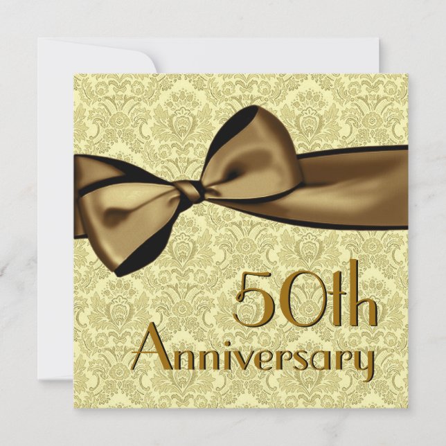 Imitate zum 50. Jubiläum Satin Bow Metallic Paper Einladung (Vorderseite)