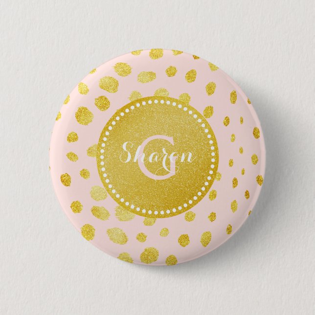 ImitatgoldGlitter Cheetah-Druckmonogramm des Chic Button (Vorderseite)