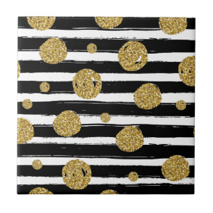 ImitatgoldGlitter punktiert Schwarz-weiße Streife Fliese