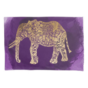 Imitatgoldstammes- Elefant lila Brushstroke Kissenbezug