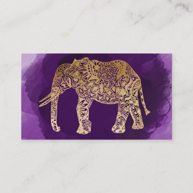 Imitatgoldstammes- Elefant lila Brushstroke Visitenkarte (Vorderseite)