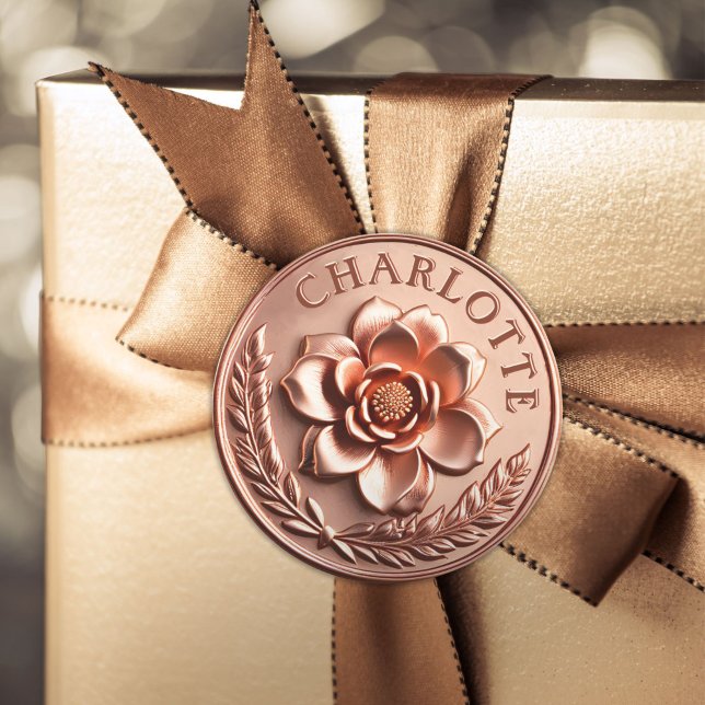 Imitats 3D Luxus Rose Gold Peony und Laurel Wreath Runder Aufkleber (Luxury Botanical Rose Gold Peony and Laurel Wreath Classic Round Sticker)