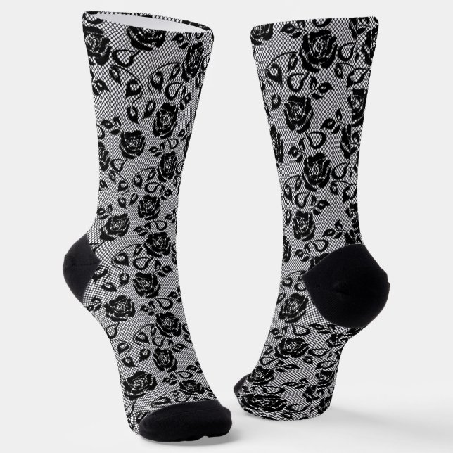 Imitats Black Lace Fishnet Socks Romantische Socken (Gewinkelt)