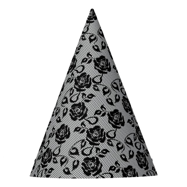 Imitats Black Lace Rose Fishnet Party Hat Partyhütchen (Vorderseite)