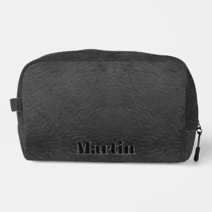 Imitats Black Leather Dopp Kit mit einprägtem Text Waschbeutel