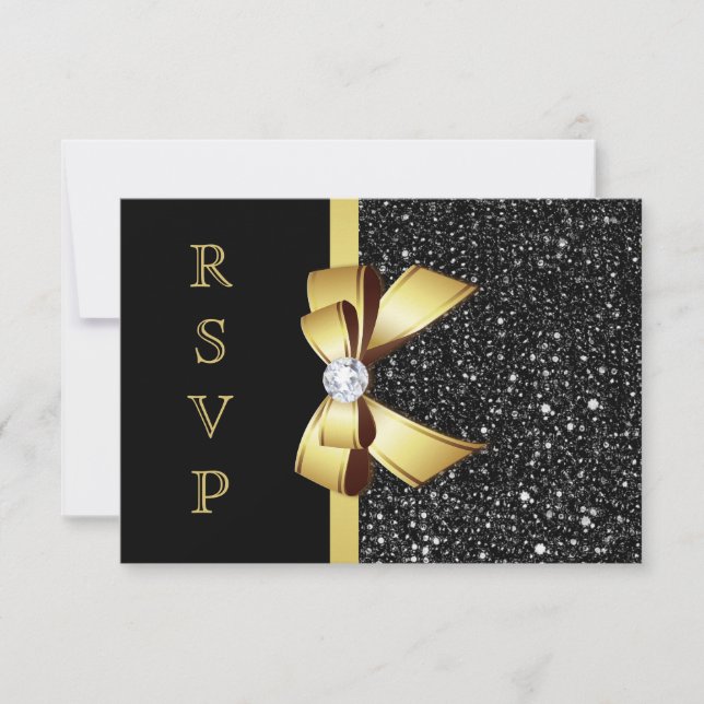 Imitats Black Sequins Gold Bow UAWG RSVP Karte (Vorderseite)