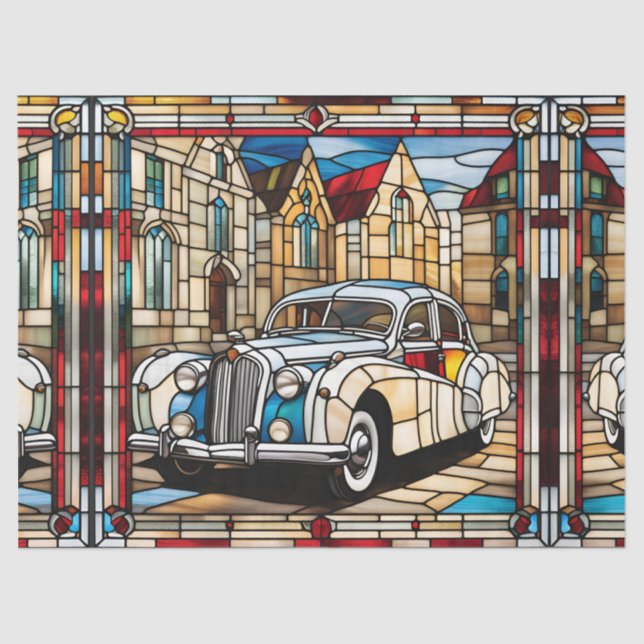 Imitats Bleibt Glass Vintage Car für Decoupage Seidenpapier (Vorderseite)