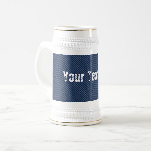 Imitats Blue Jeans Denim Custom Text Beer Stein Bierglas (Vorderseite Links)