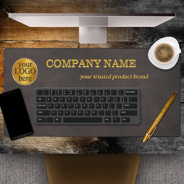 Imitats Brown Leather Company Desk Mat Schreibtischunterlage (Desk mat featuring your custom logo on a brown faux leather background)