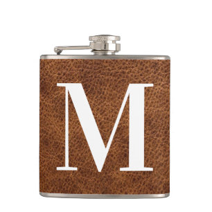 Imitats Brown Leather Modern Monogram Flachmann