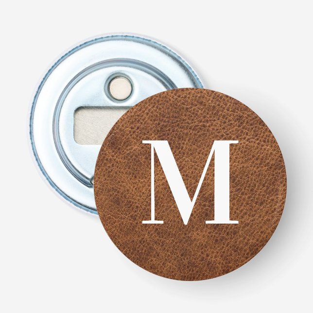 Imitats Brown Leather Modern Monogram Flaschenöffner (Vorderseite)