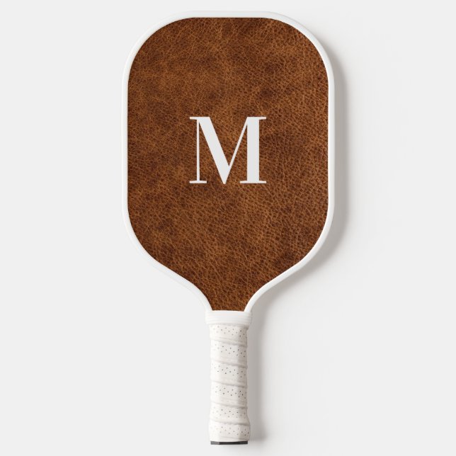 Imitats Brown Leather Modern Monogram Pickleball Schläger (Vorderseite)