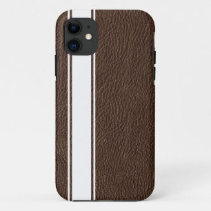 Imitats Brown Leather & White Stripe iPhone 5s Fal 11 Hülle