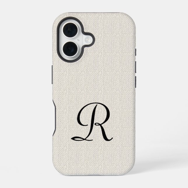 Imitats Burlap Rustic Monogram iPhone 16 Hülle (Rückseite)