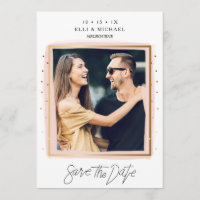 Imitats Confetti Rosa Weiße Foto Save the Date Kar