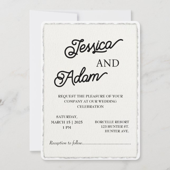 Imitats Deckle Edge Papier Einladung Script Hochze (Vorderseite)