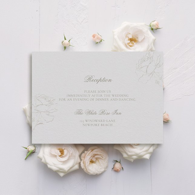 Imitats Embossed Rose Elfenbeinklassischer Empfang Begleitkarte (formal wedding details card traditional reception ecru faux embossed roses ivory modern classic)