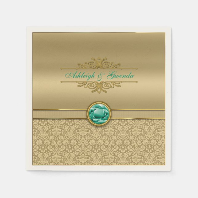 Imitats Emerald Green Gemstone Metallic Gold Damas Serviette (Vorderseite)