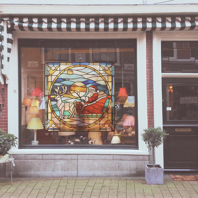 Imitats Festverglaster Santa Claus in Sleigh Gewar Fensteraufkleber (Von Creator hochgeladen)