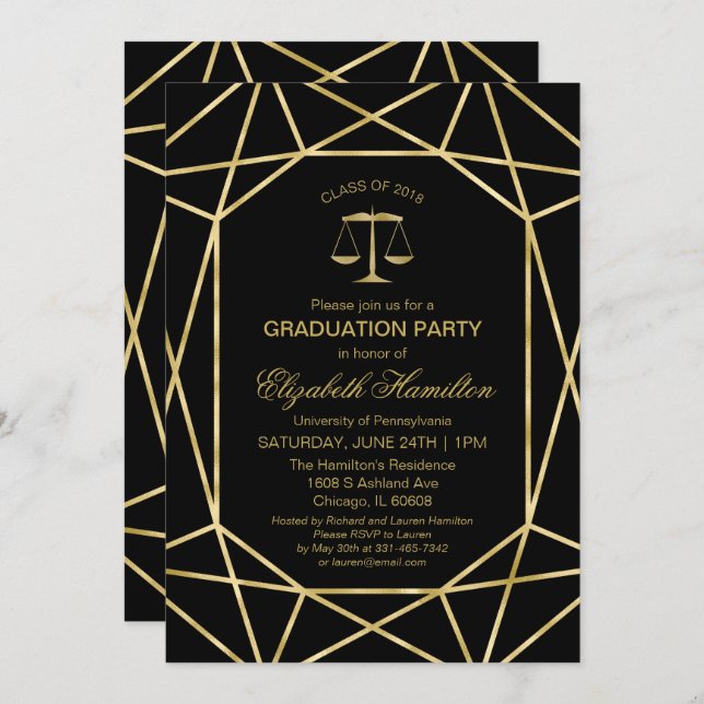 Imitats Foil Gold Geometric Law School Grad Party Einladung (Vorne/Hinten)