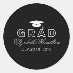 Imitats Foil Silver Graduation Cap Elegant Runder Aufkleber