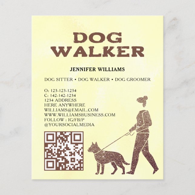 Imitats für Dog Walker Gold Glitzer QR Code Pet Se Flyer (Vorne)