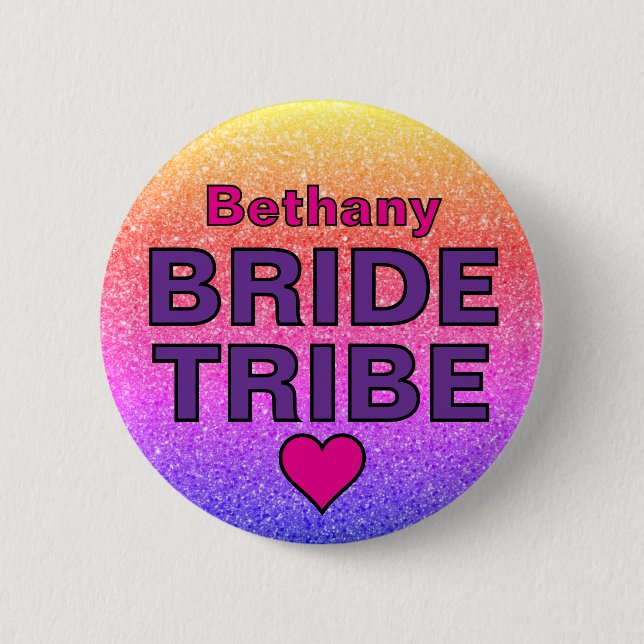Imitats Glitzer Bride Tribe Individuelle Name Button (Vorderseite)