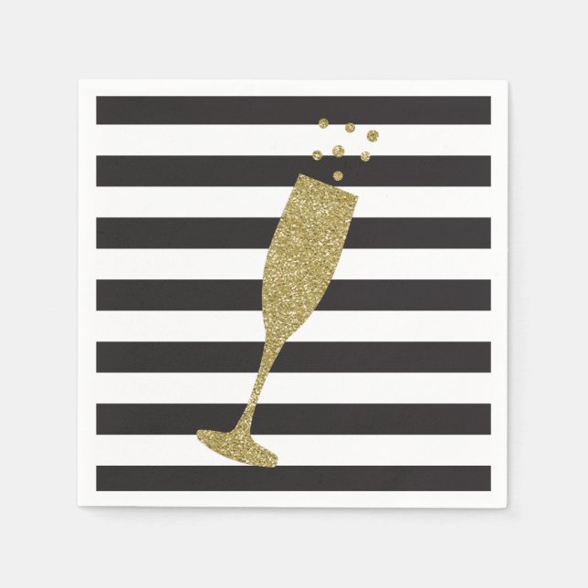 Imitats Glitzer Champagne Flute Chic Papier Napkin Serviette (Vorderseite)