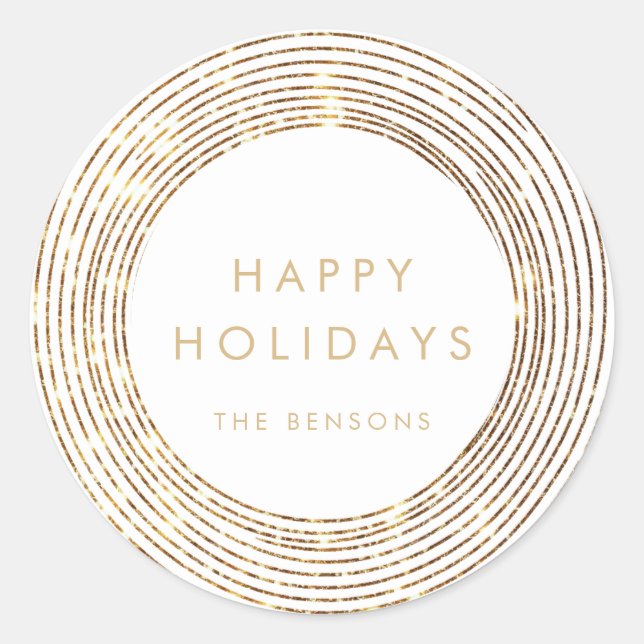 Imitats Glitzer Gold Circles Happy Holidays Runder Aufkleber (Vorderseite)