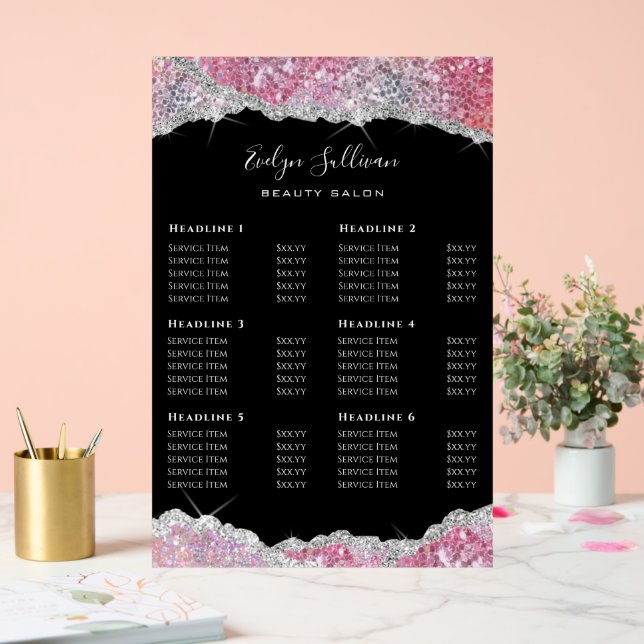 Imitats Glitzer Pink-Reihenfolge Preisliste Acrylschild (Hochzeit)
