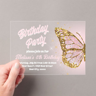 Imitats Glitzer Schmetterlingsdesign Geburtstag Ei Acryleinladungen