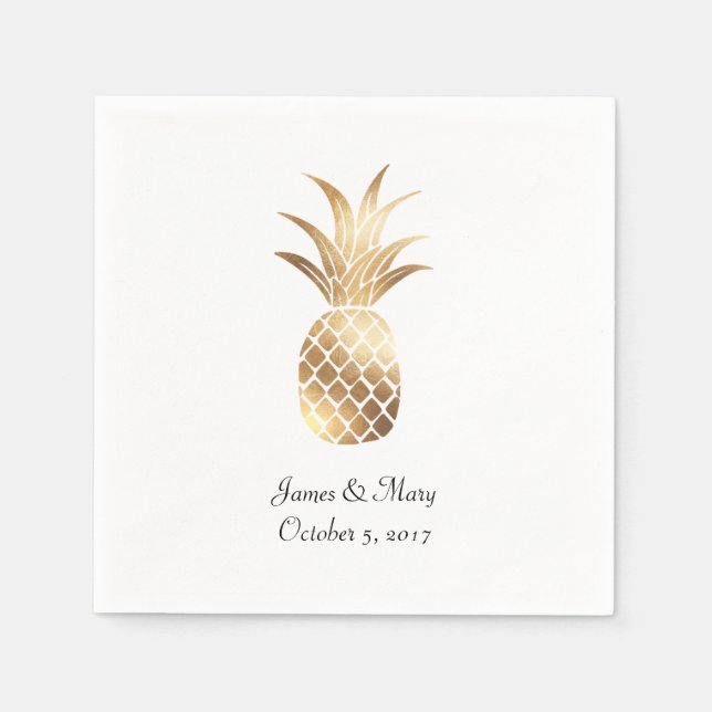 Imitats Gold Ananas Hochzeitscocktail Napkins Serviette (Vorderseite)