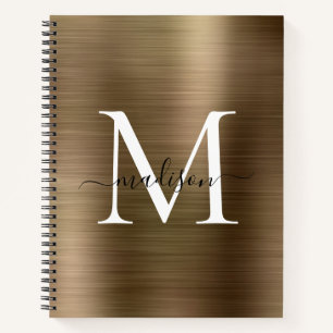 Imitats Gold Black Monogram Script gebürstete Meta Notizbuch