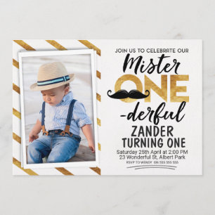 Imitats Gold Black Mr Onederful Birthday Einladung