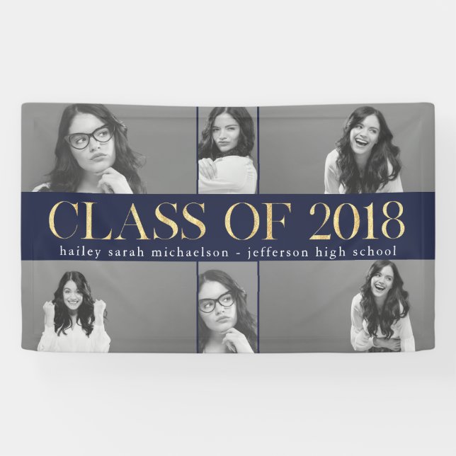 Imitats Gold Class of 2018 Abschluss FotoCollage Banner (Horizontal)