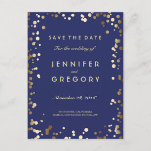 Imitats Gold Confetti Navy Save the Date Postkarte