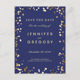 Imitats Gold Confetti Navy Save the Date Postkarte
