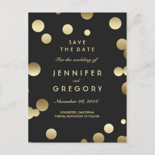 Imitats Gold Confetti Schwarz Save the Date Postka Ankündigungspostkarte
