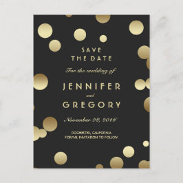 Imitats Gold Confetti Schwarz Save the Date Postka Ankündigungspostkarte