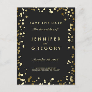 Imitats Gold Confetti Schwarz Save the Date Postka Ankündigungspostkarte