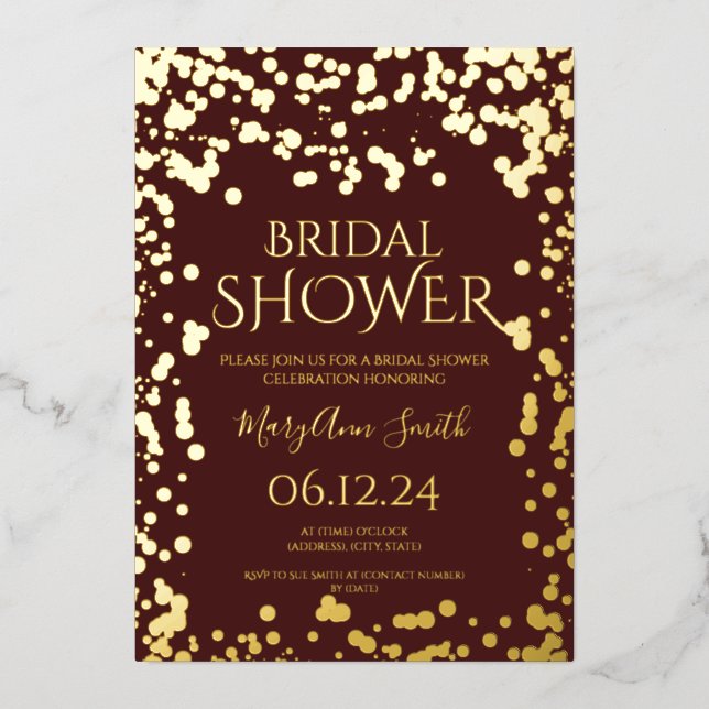 Imitats Gold Foil Confetti Brautparty Burgund Folieneinladung (Vorderseite)