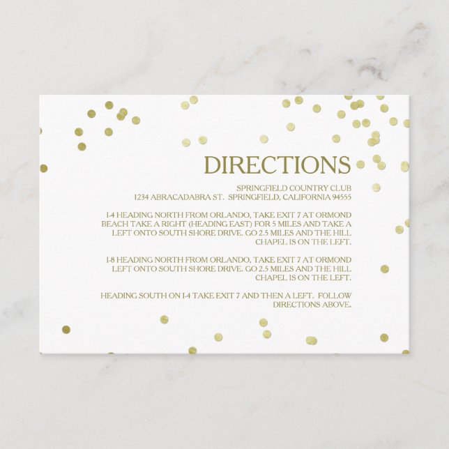 Imitats Gold Foil Confetti Hochzeitsfahrt Beilage Begleitkarte (Vorderseite)