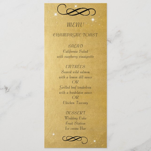 Imitats Gold Foil, elegant, Hochzeitsmenü Menükarte (Vorderseite)
