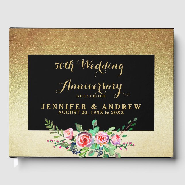 Imitats Gold Foil Floral 50. Hochzeitstag Gästebuch (Vorderseite)