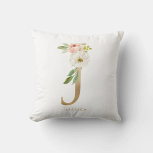 Imitats Gold Foil Floral Letter J Monogram Kissen