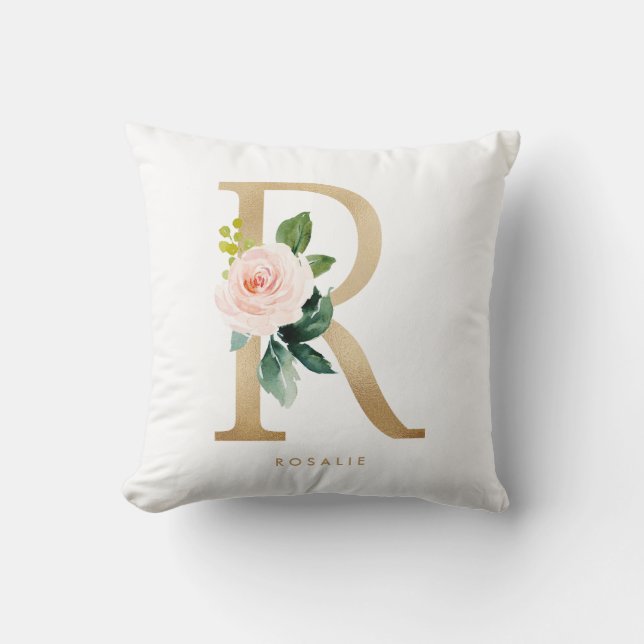 Imitats Gold Foil Floral Letter R Monogram Kinderz Kissen (Vorderseite)
