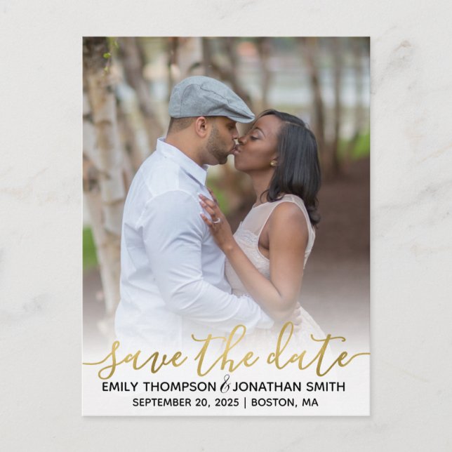 Imitats Gold Foil Foto Save the Date Postkarte (Vorderseite)