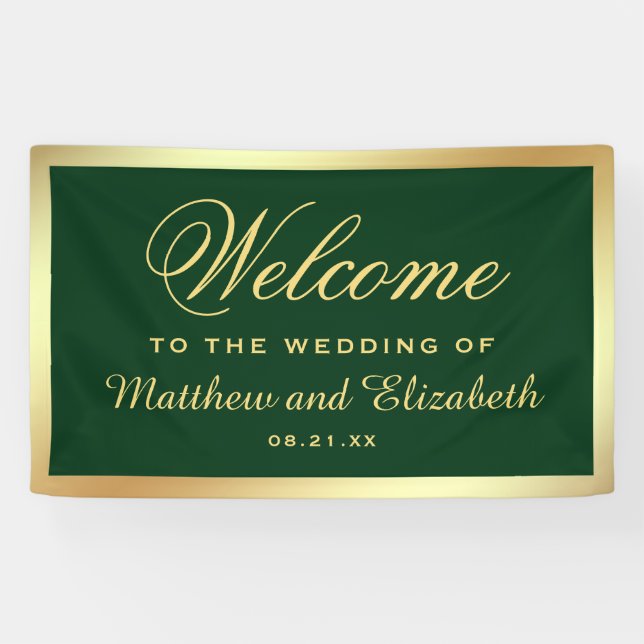Imitats Gold Foil Green Wedding Willkommen Banner (Horizontal)