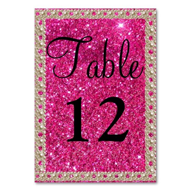 Imitats Gold Foil Hot Pink Glitzer Hochzeitstisch  Tischnummer (Vorderseite)